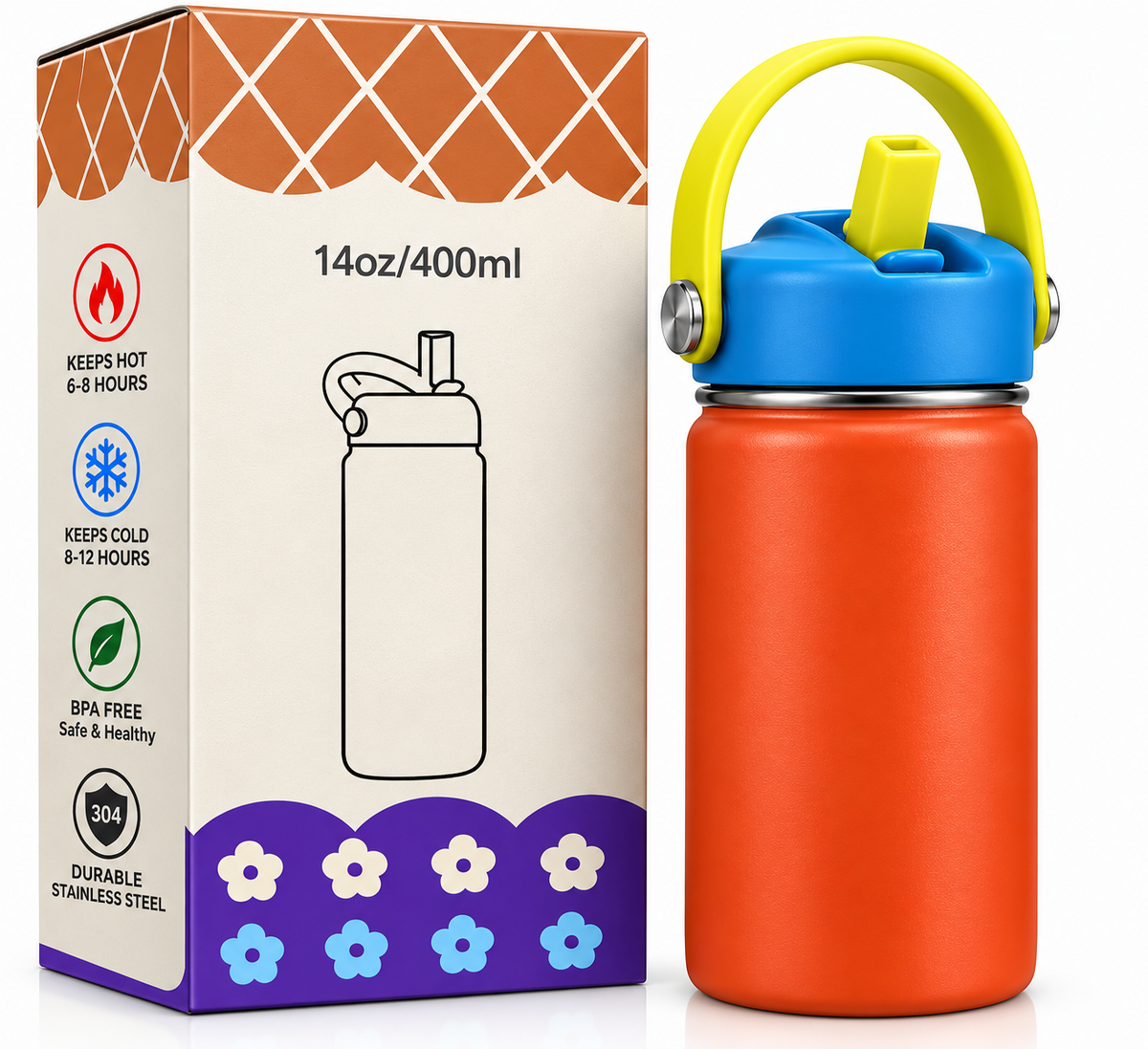 Orange water bottle specifications and features
