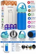 Blue insulated bottle with turquoise lid and gift box