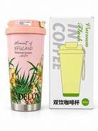 Pink botanical floral 520ml vacuum travel tumbler with box