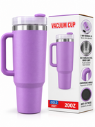 Purple vacuum tumbler with handle and retail packaging
