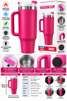 Hot pink vacuum tumbler features and specifications