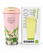 Pink white floral 520ml vacuum travel tumbler with box