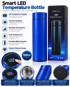 Blue 500ml smart LED temperature bottle features and details
