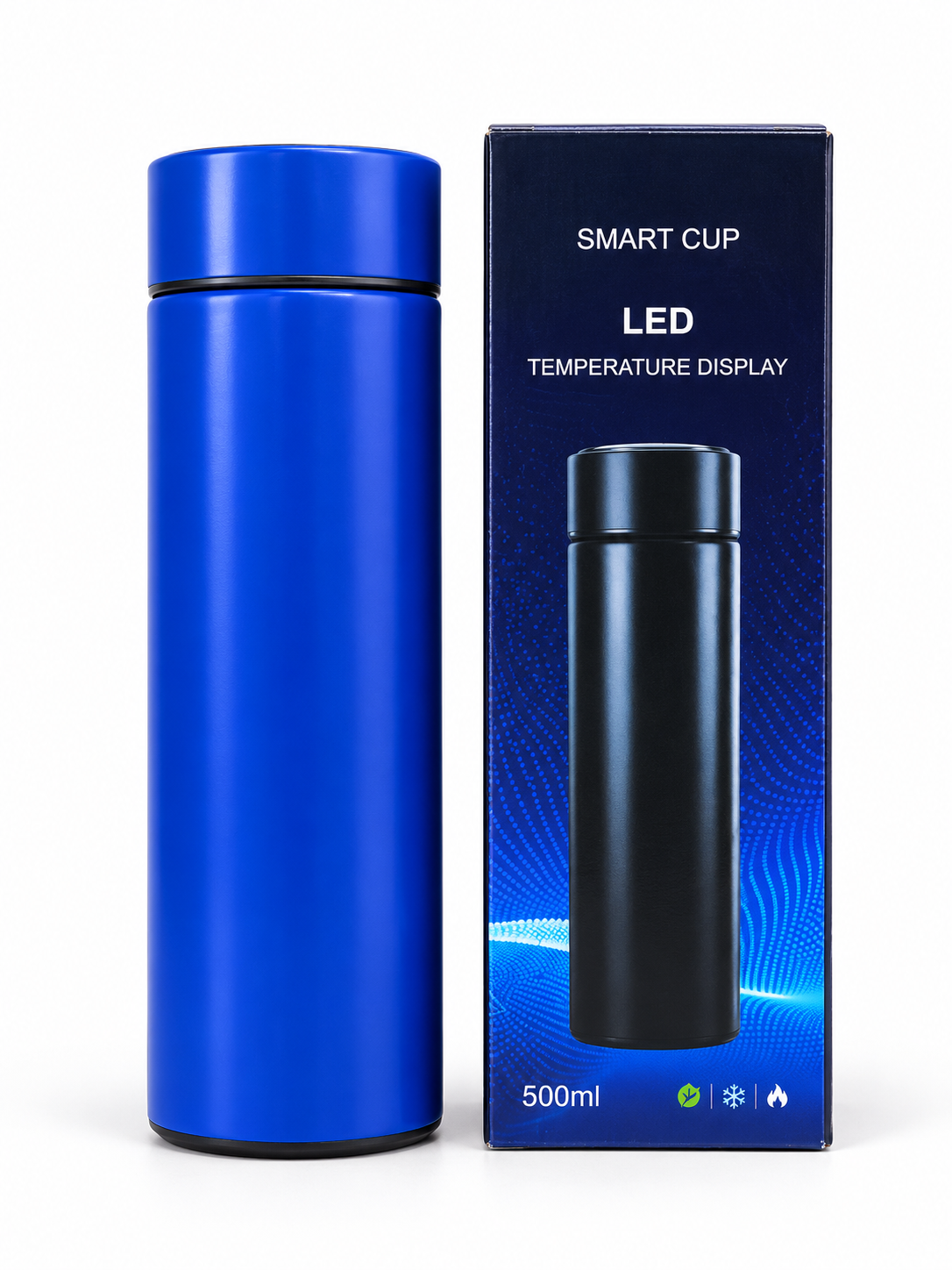 Blue 500ml smart LED temperature display vacuum bottle with box