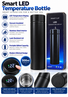 Black 500ml smart LED temperature bottle features and details