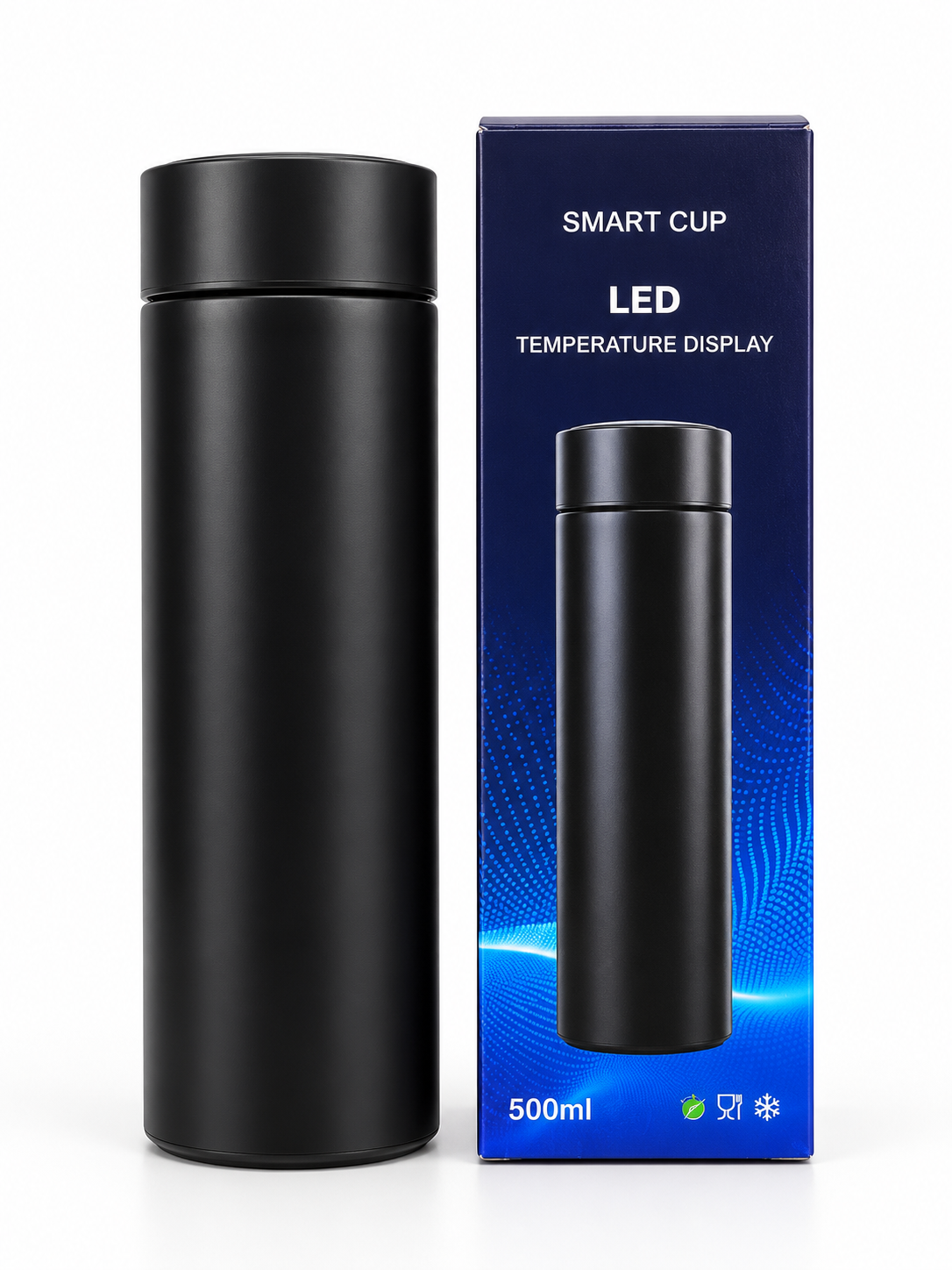 Black 500ml smart LED temperature display vacuum bottle with box