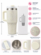 White rhinestone stainless steel tumbler features and dimensions