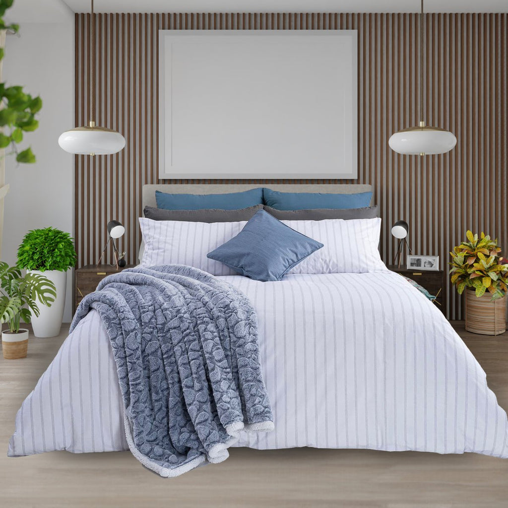 3PC Horrockses 144TC Cotton Duvet Cover - Grey Stripe - StylePhase SA