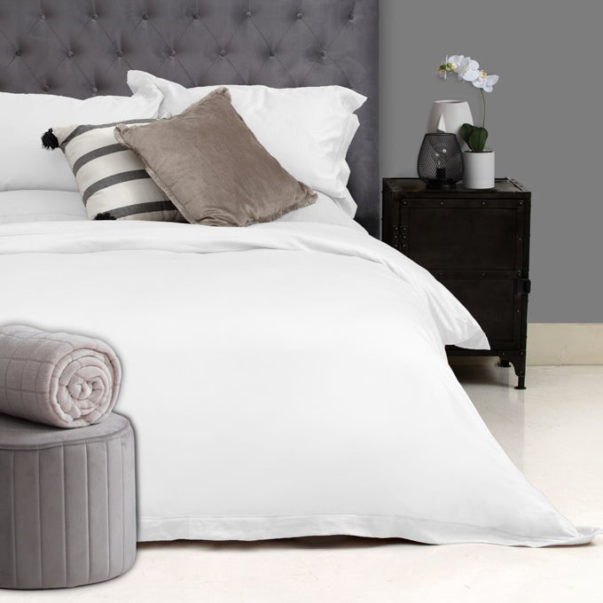 3PC Horrockses 400TC Egyptian Cotton Satin Stitch Duvet Cover Set - White - StylePhase SA