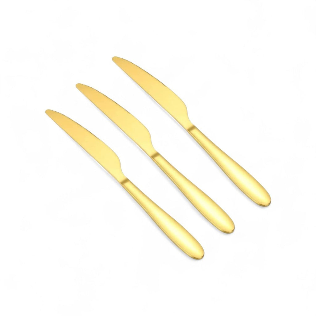 3pcs Danny Home Stainless Steel Minimalist Gold Serrated Dinner Knife Sets - StylePhase SA