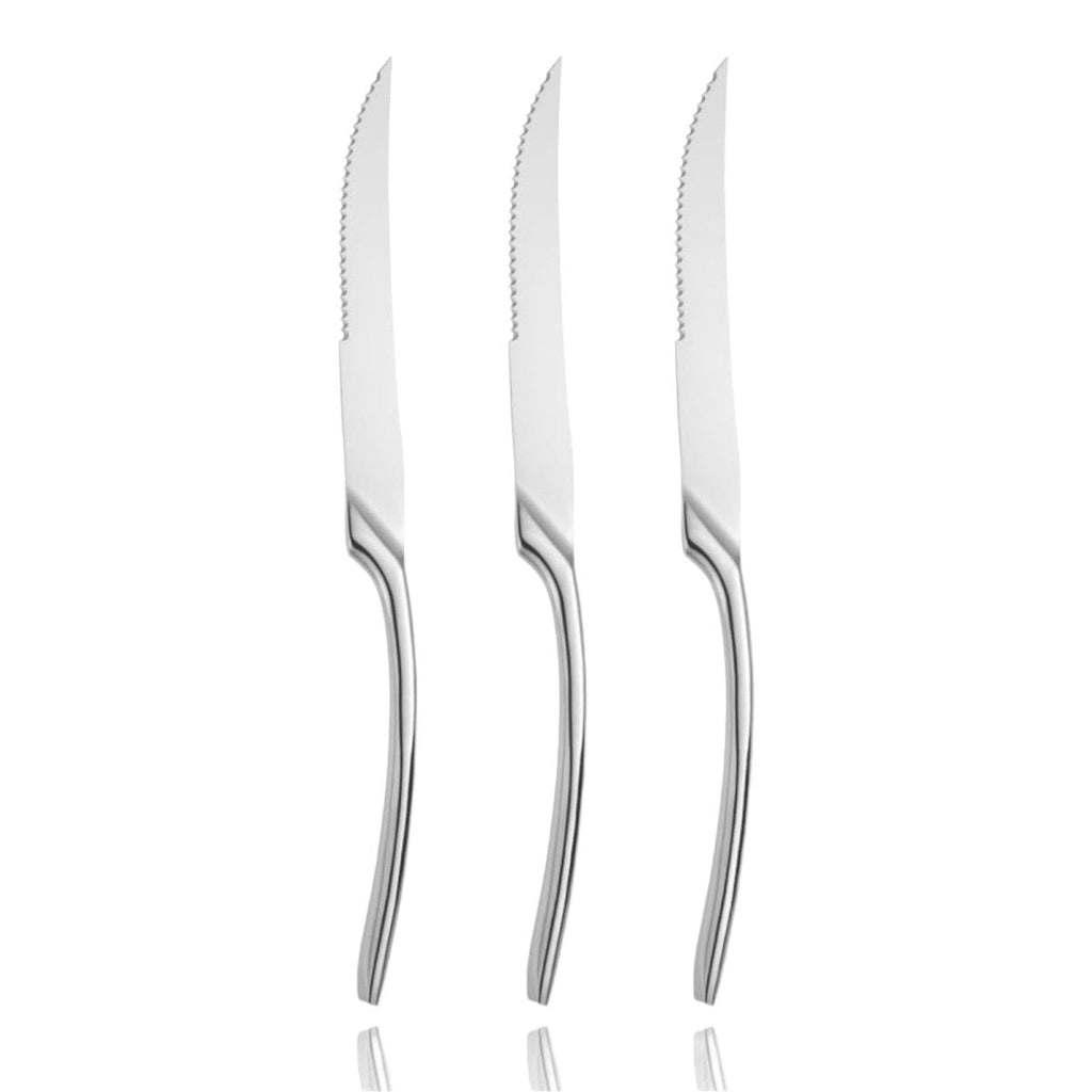 3pcs Danny Home Stainless Steel Minimalist Silver Serrated Dinner Knife Sets - StylePhase SA