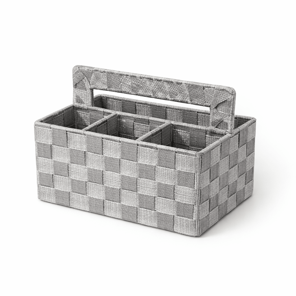4 Compartment Woven Organizer With Handle - Home Phase