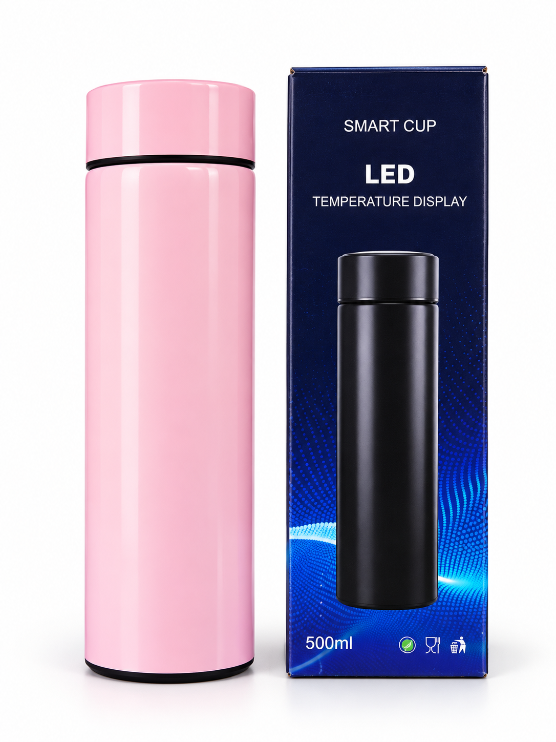 Pink 500ml smart LED temperature display vacuum bottle with box