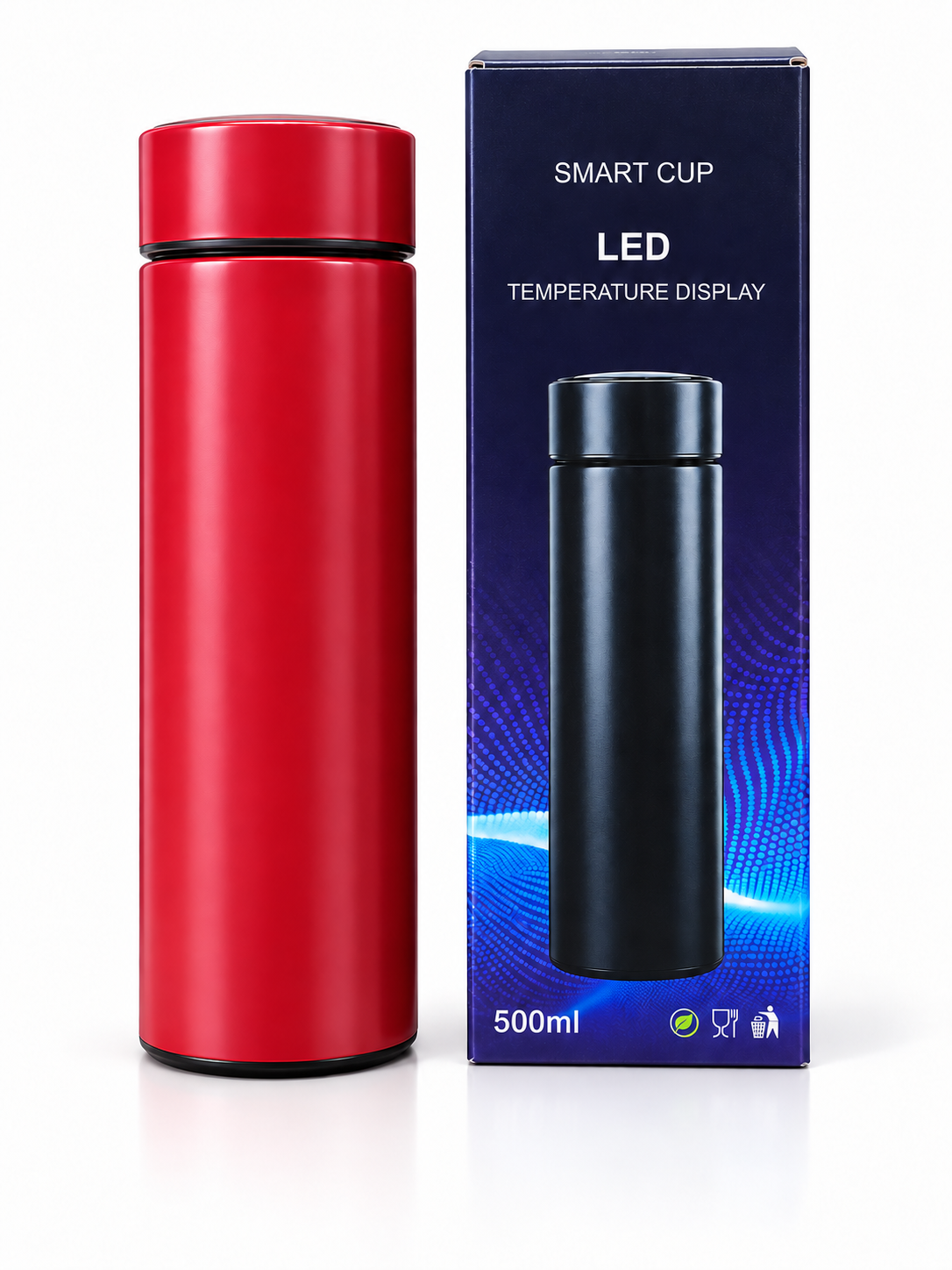 Red 500ml smart LED temperature display vacuum bottle with box