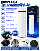 White 500ml smart LED temperature bottle features and details