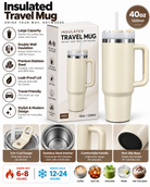 Cream 40oz 1200ml insulated travel mug features and details