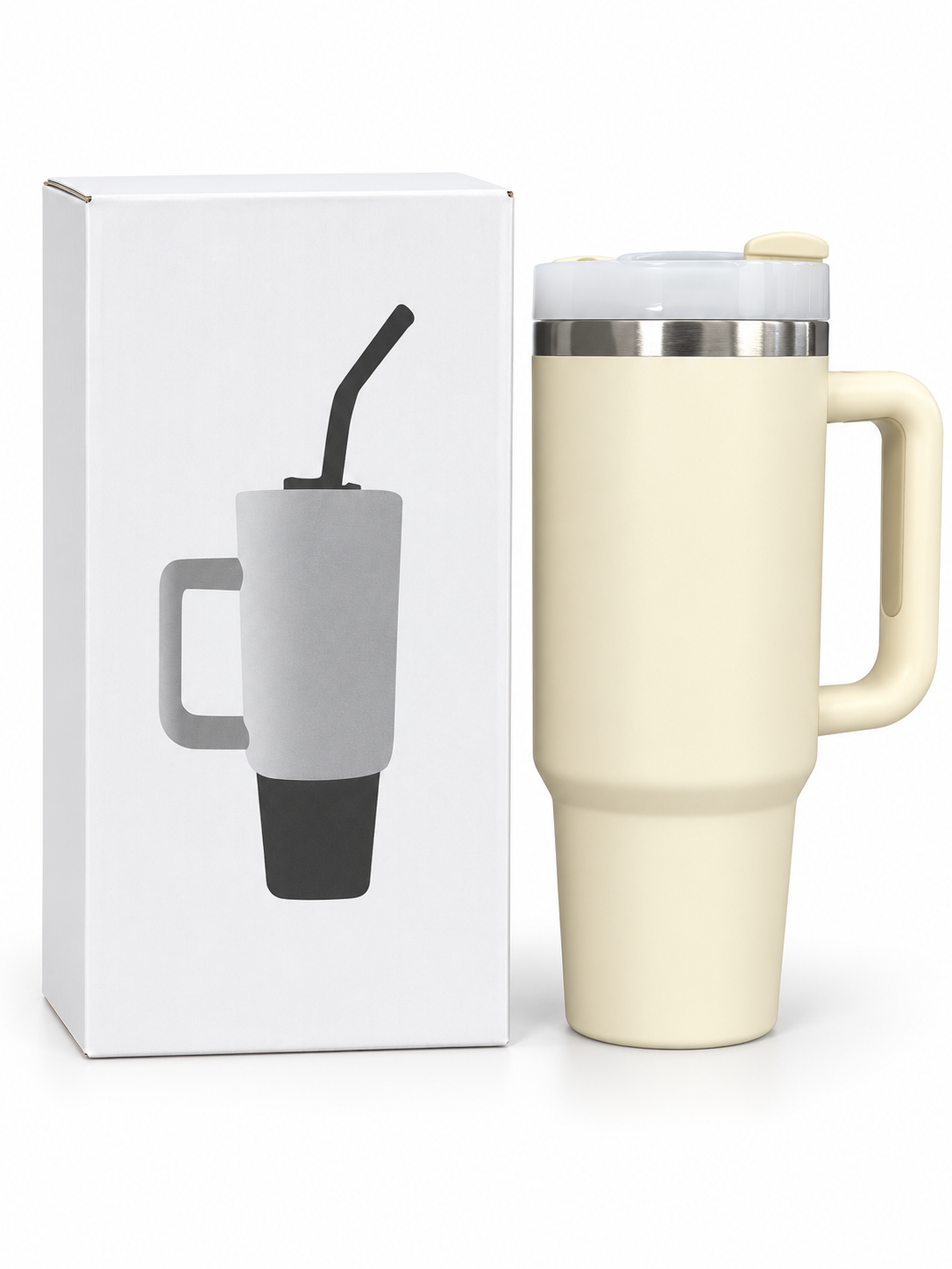Cream 40oz 1200ml insulated travel mug with handle and box