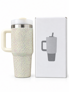 White rhinestone stainless steel tumbler with handle and gift box