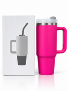 Hot pink 40oz 1200ml insulated travel mug with handle and box