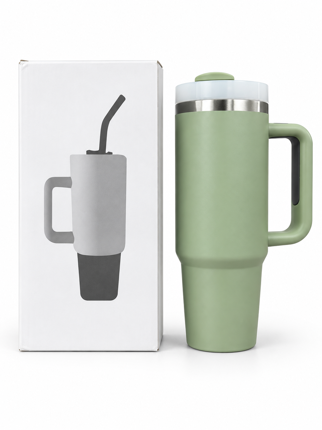 Green 40oz 1200ml insulated travel mug with handle and box