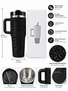 Black rhinestone stainless steel tumbler features and dimensions