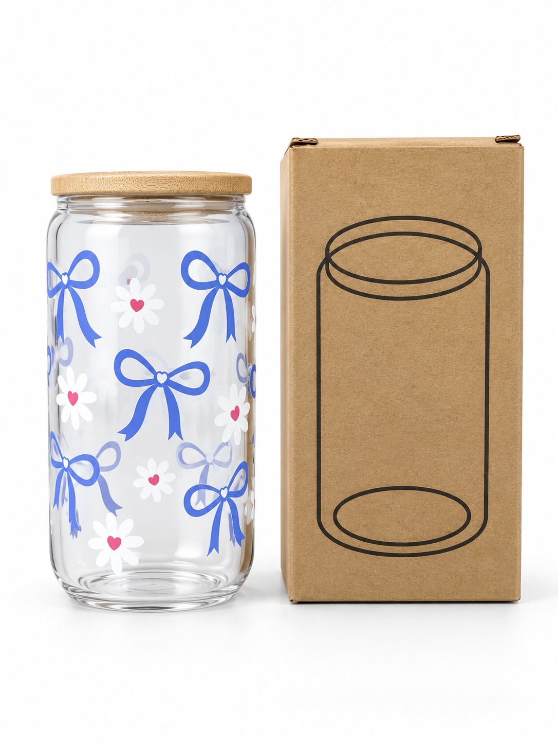 Blue bow daisy glass cup and gift box