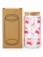 Cherry and pink bow glass cup with gift box