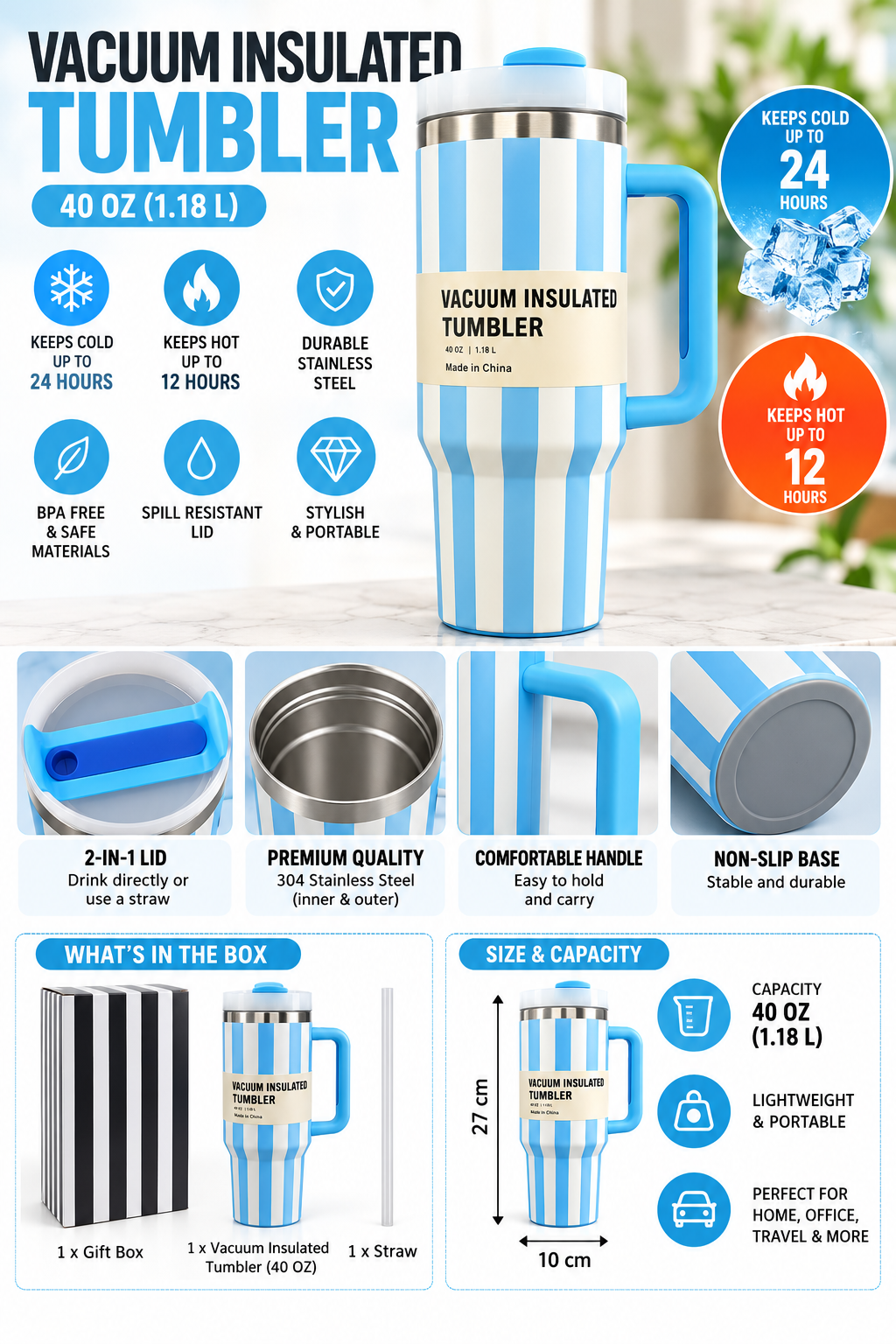 Blue striped tumbler feature graphic