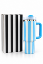 Blue and white striped tumbler with gift box
