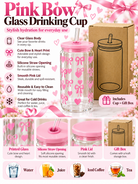 Light pink bow and heart glass drinking cup with gift box