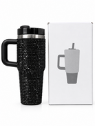 Black rhinestone stainless steel tumbler with handle and gift box