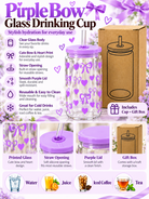 Purple bow glass drinking cup with purple lid and kraft gift box