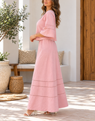 Side view of pink maxi dress