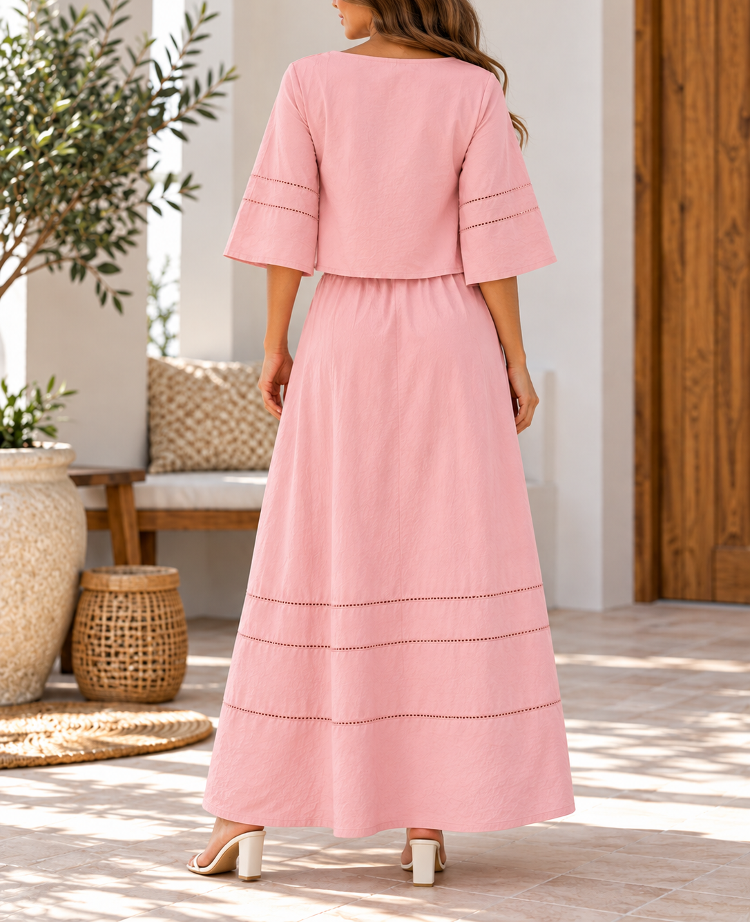 Back view of pink maxi dress