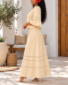Side view beige maxi dress