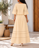Back view beige maxi dress
