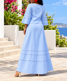 Front view baby blue maxi dress