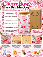 Cherry bow glass drinking cup features infographic