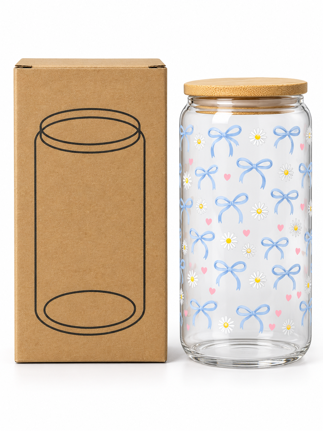 Blue bow glass cup and gift box