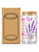 Lavender Bloom glass drinking cup features and silicone straw port