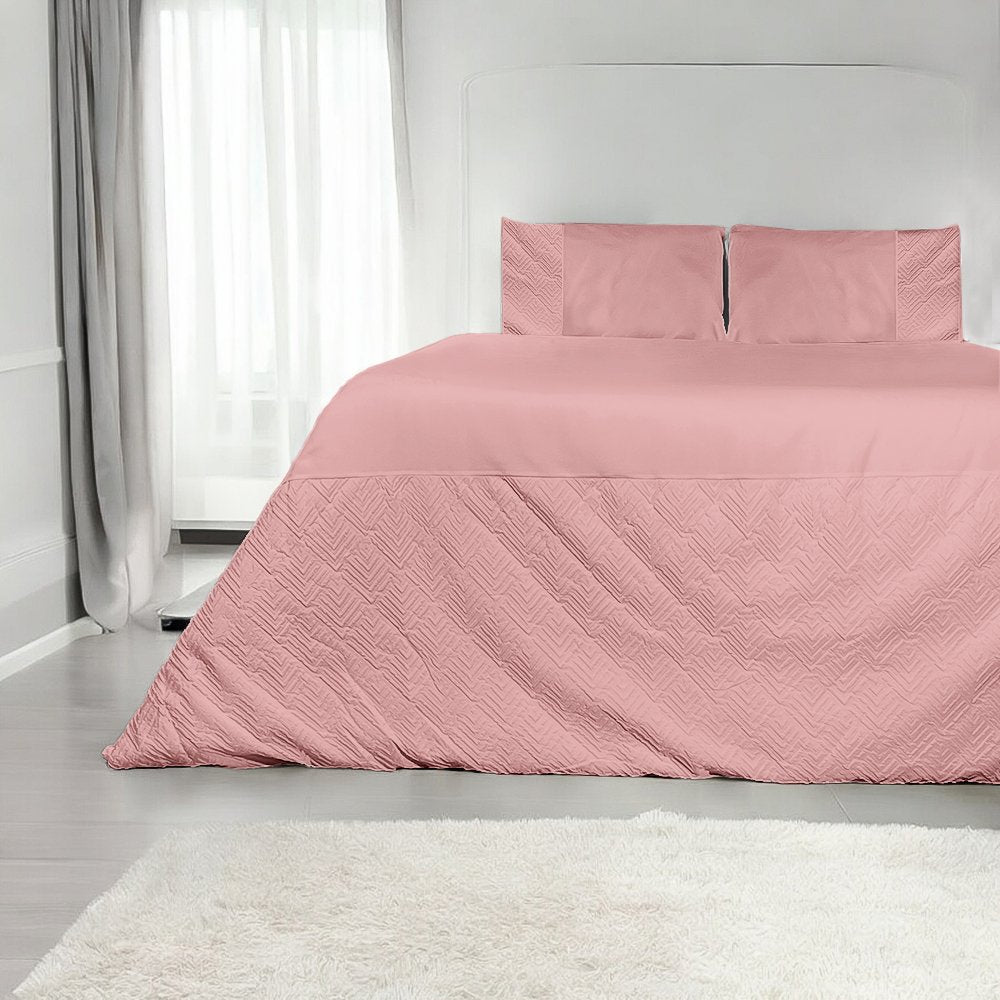 Aria 3PC Limited Edition Embossed Microfibre Duvet Cover Set - Smoke Pink - StylePhase SA