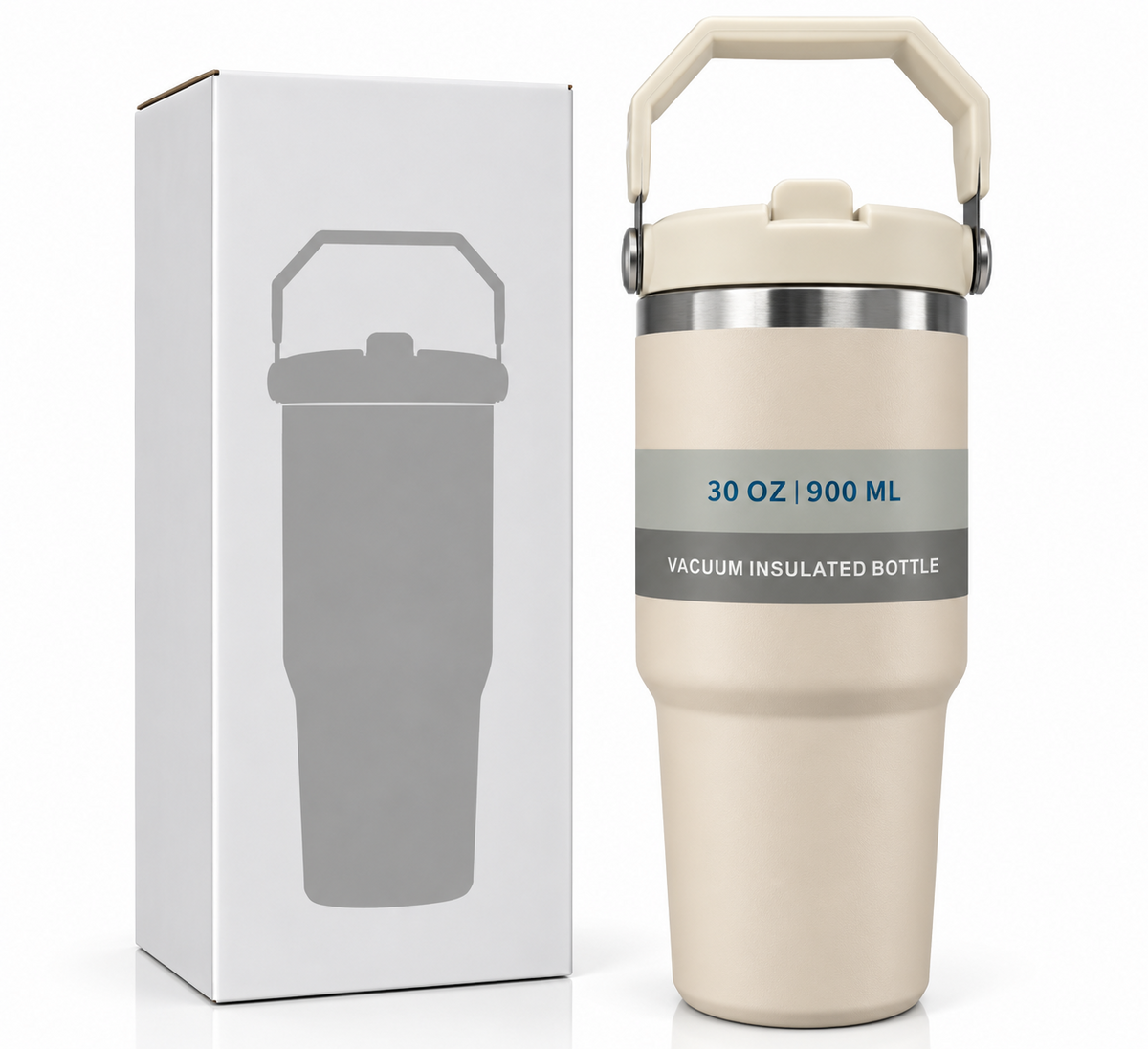 Beige 900ml insulated bottle and box