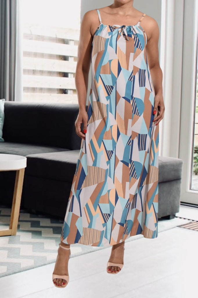 Beige And Yellow Strappy Maxi Tie Dress - StylePhase SA