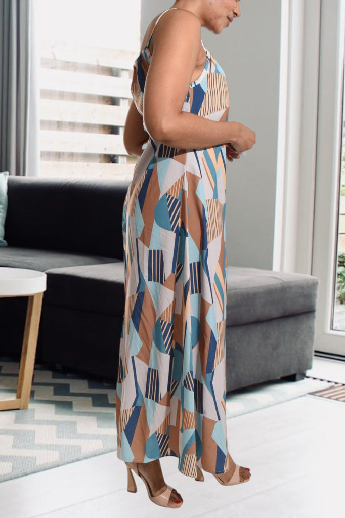 Beige And Yellow Strappy Maxi Tie Dress - StylePhase SA