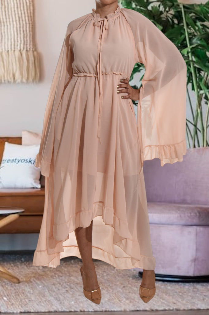 Beige Lined Maxi Dress - StylePhase SA