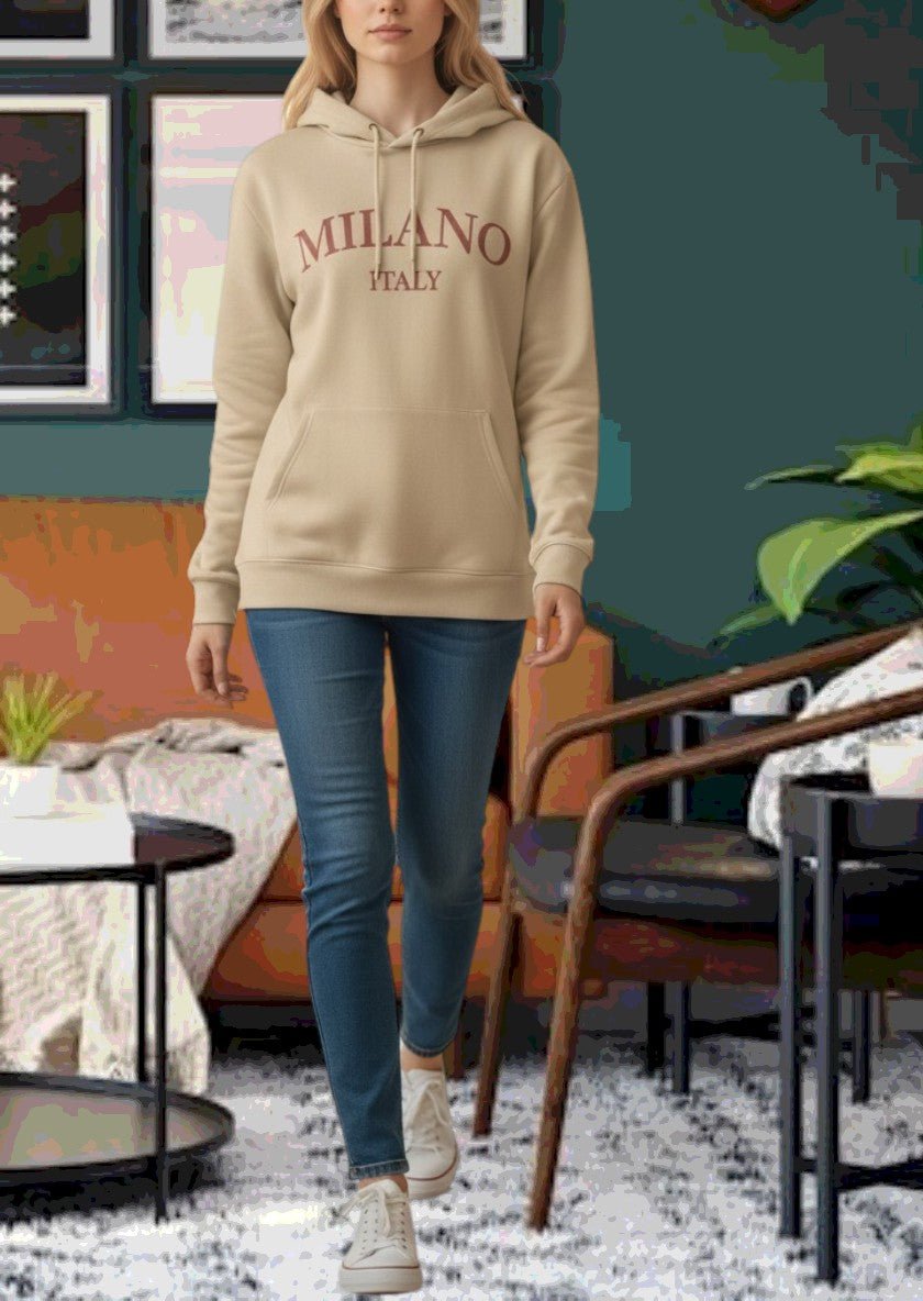 Beige Melange Hoody Fleece Top - StylePhase SA