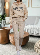 Beige New York Fleece Hoody Top - StylePhase SA