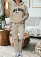 Beige New York Fleece Hoody Top - StylePhase SA