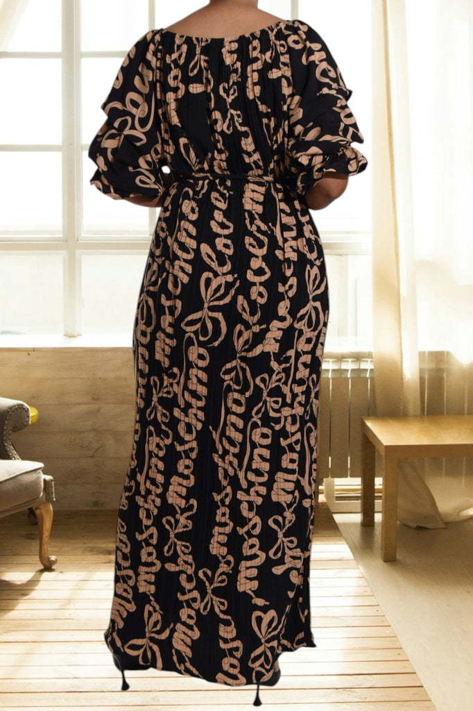 Beige Printed Puff Sleeve Pocket Maxi Dress - StylePhase SA