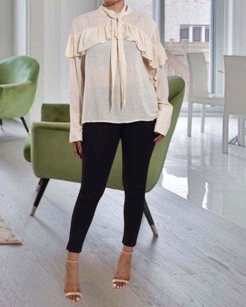 Beige Ruffle Long Sleeve Top - StylePhase SA